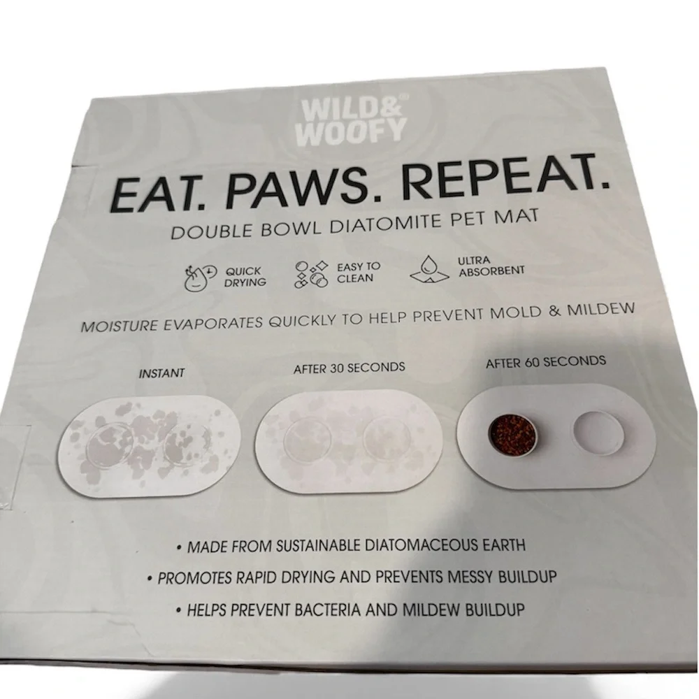 Wild & Woofy Double Bowl Diatomite Pet Mat in cream NEW